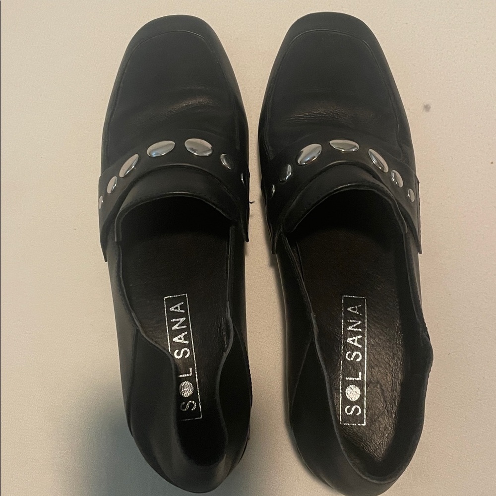 Sol Sana Black Loafers with Metallic Details